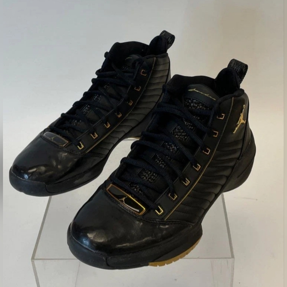 Nike Jordan 19 OG SE Black Metallic Gold Leather Basketball Sneakers Men 9 - Picture 3 of 9